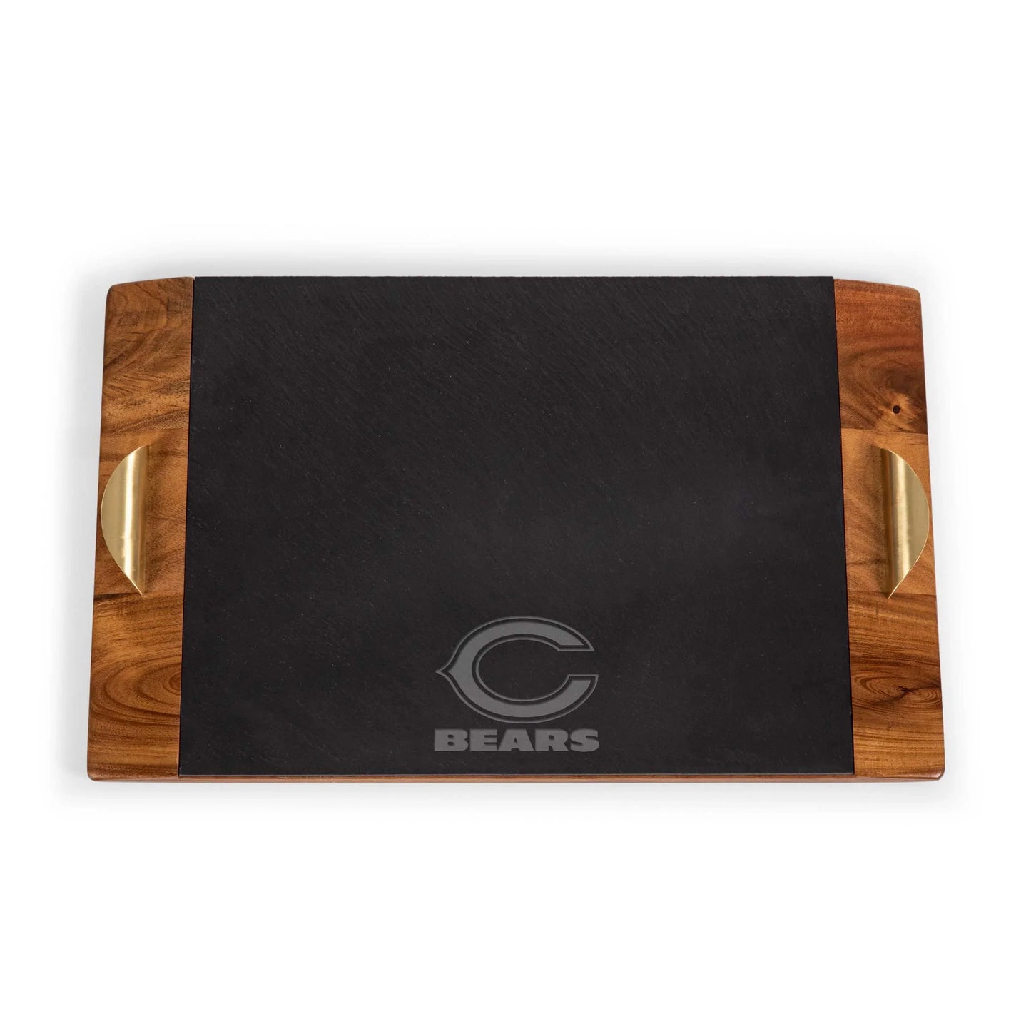 Covina Serving Tray - Acacia Wood & Slate Black with Gold Accents