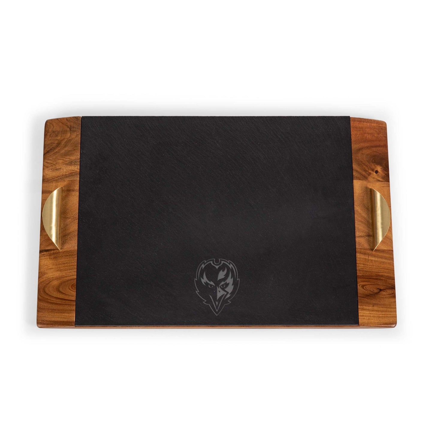 Covina Serving Tray - Acacia Wood & Slate Black with Gold Accents