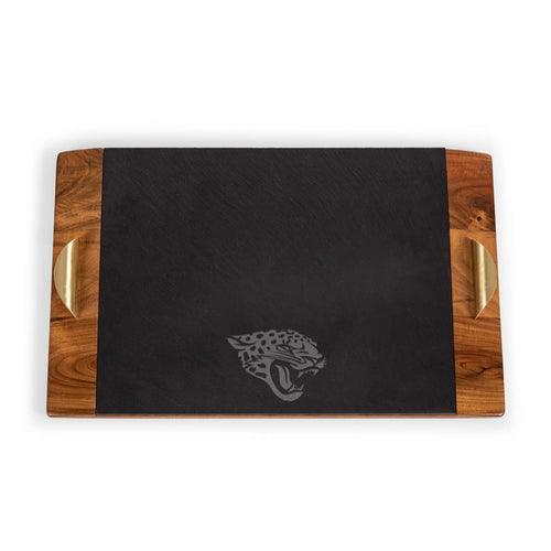 Covina Serving Tray - Acacia Wood & Slate Black with Gold Accents