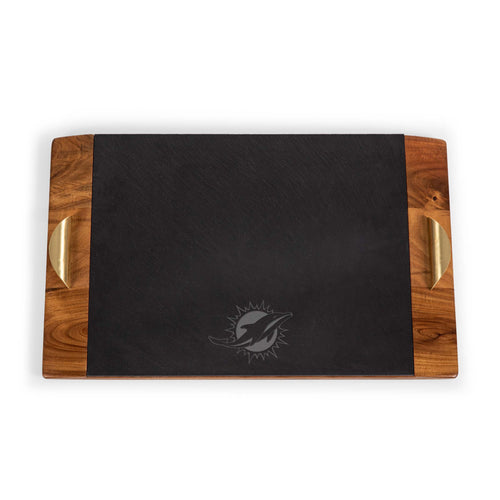 Covina Serving Tray - Acacia Wood & Slate Black with Gold Accents
